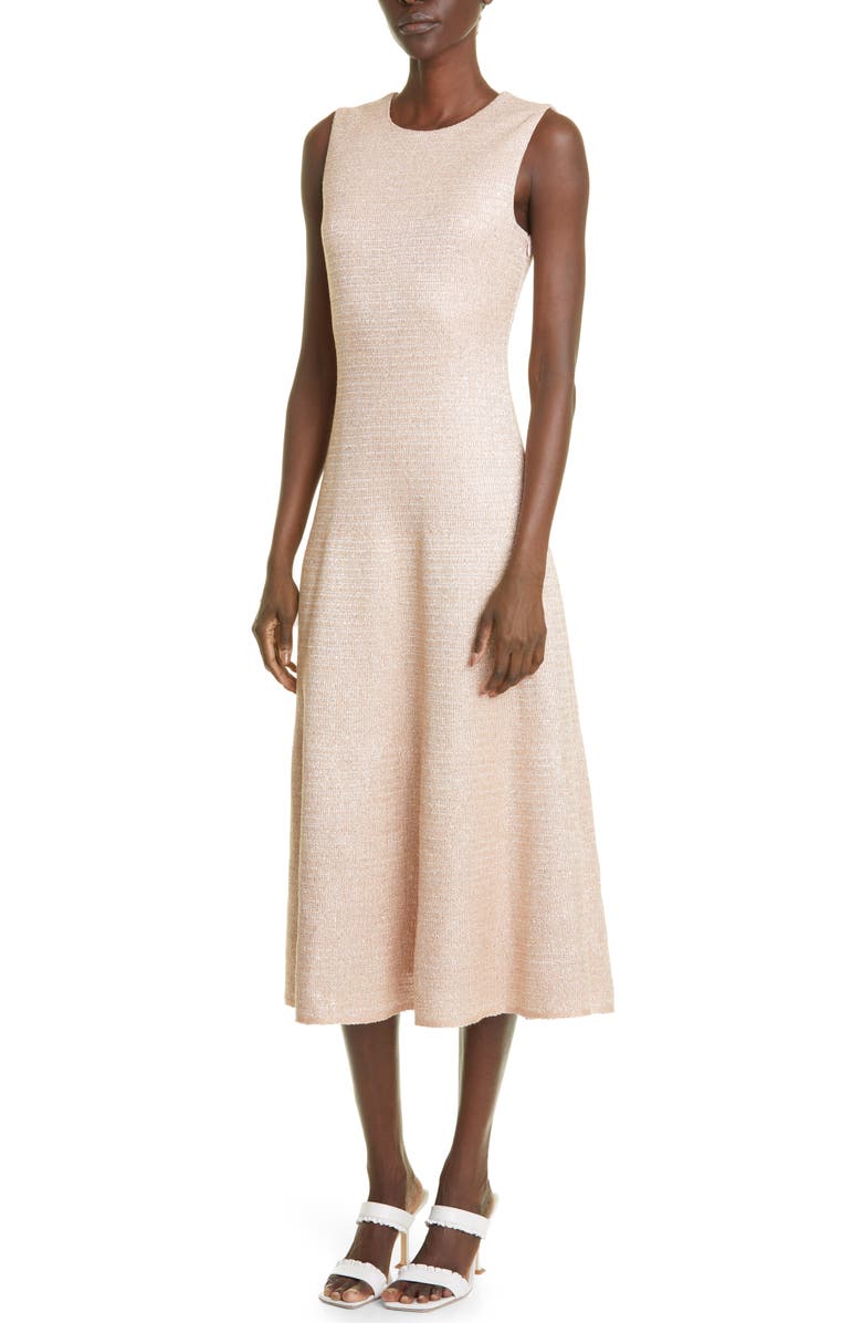 St. John Evening Metallic Knit Sleeveless Midi Dress, Alternate, color, 
