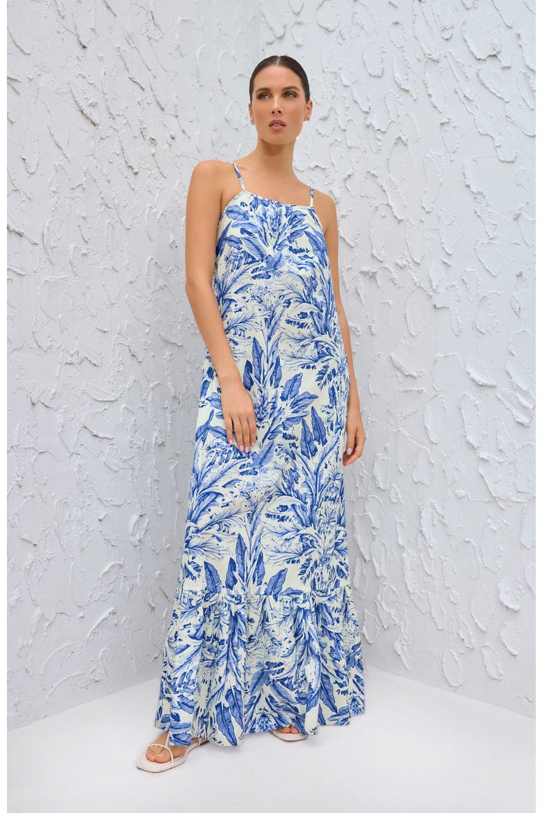 Printed Cotton Poplin Fari Maxi Dress in Toile Blu, Alternate, color, Toile Blu