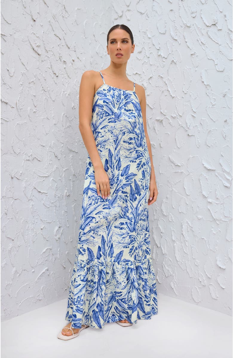 DIARRABLU Printed Cotton Poplin Fari Maxi Dress in Toile Blu, Alternate, color, Toile Blu