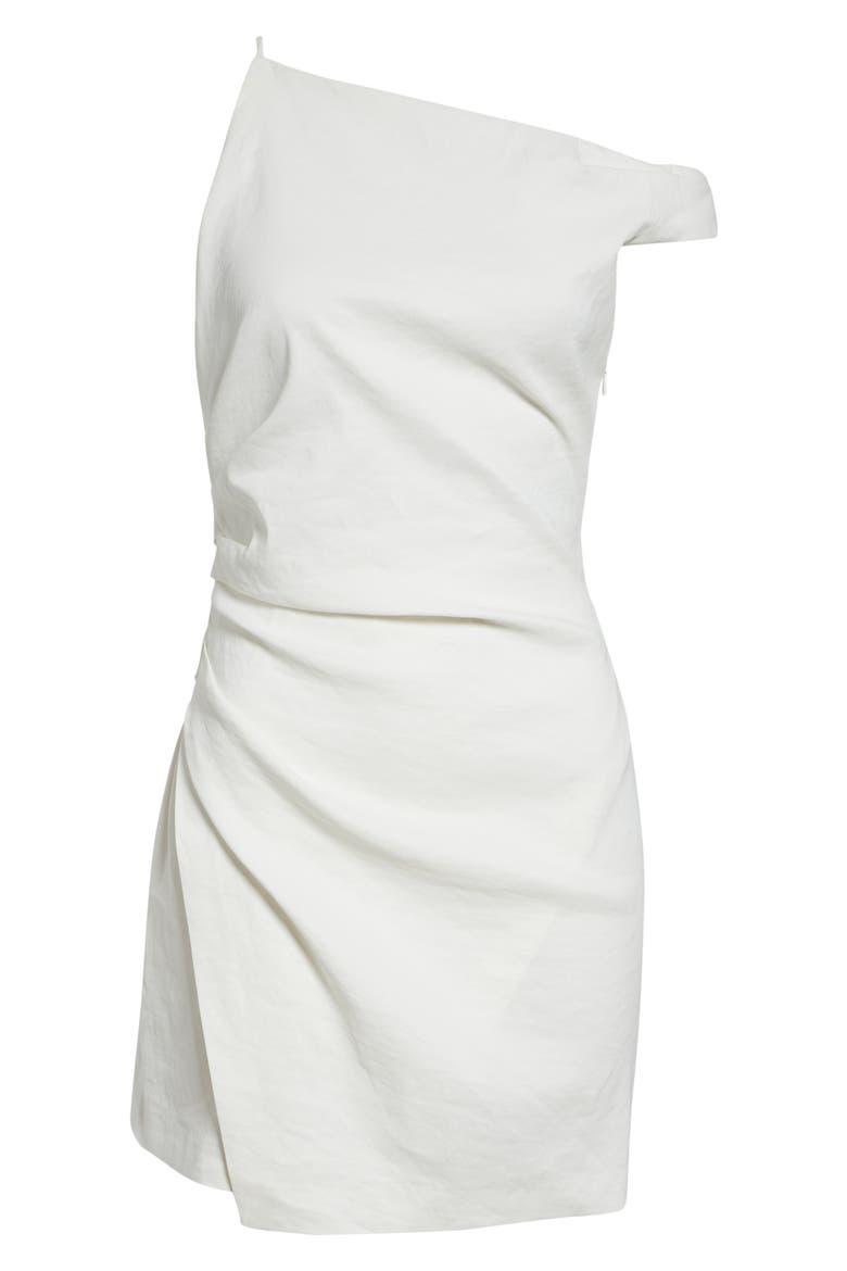 Leia One-Shoulder Linen Blend Dress, Alternate, color, WHITE