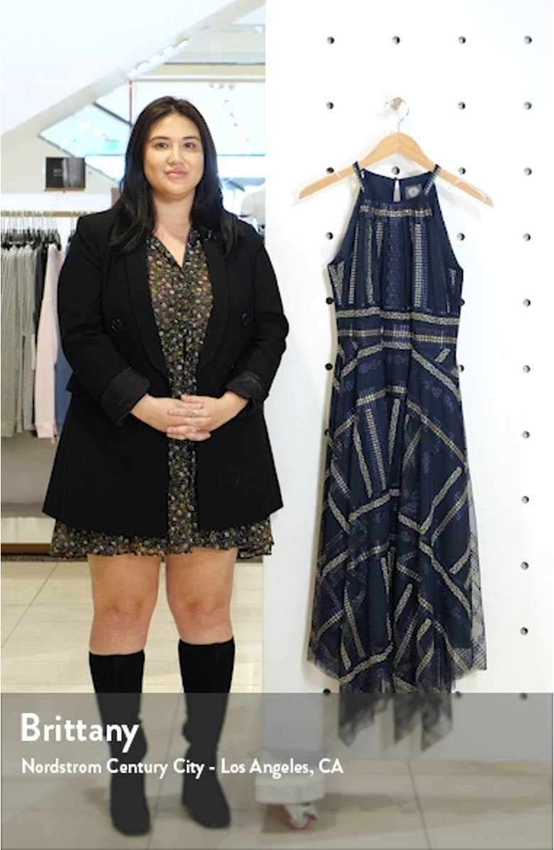 Embroidered Mesh Halter Midi Dress, sales video thumbnail