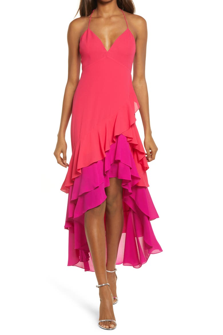 Two-Tone High/Low Maxi Dress, Main, color, BARBERRY