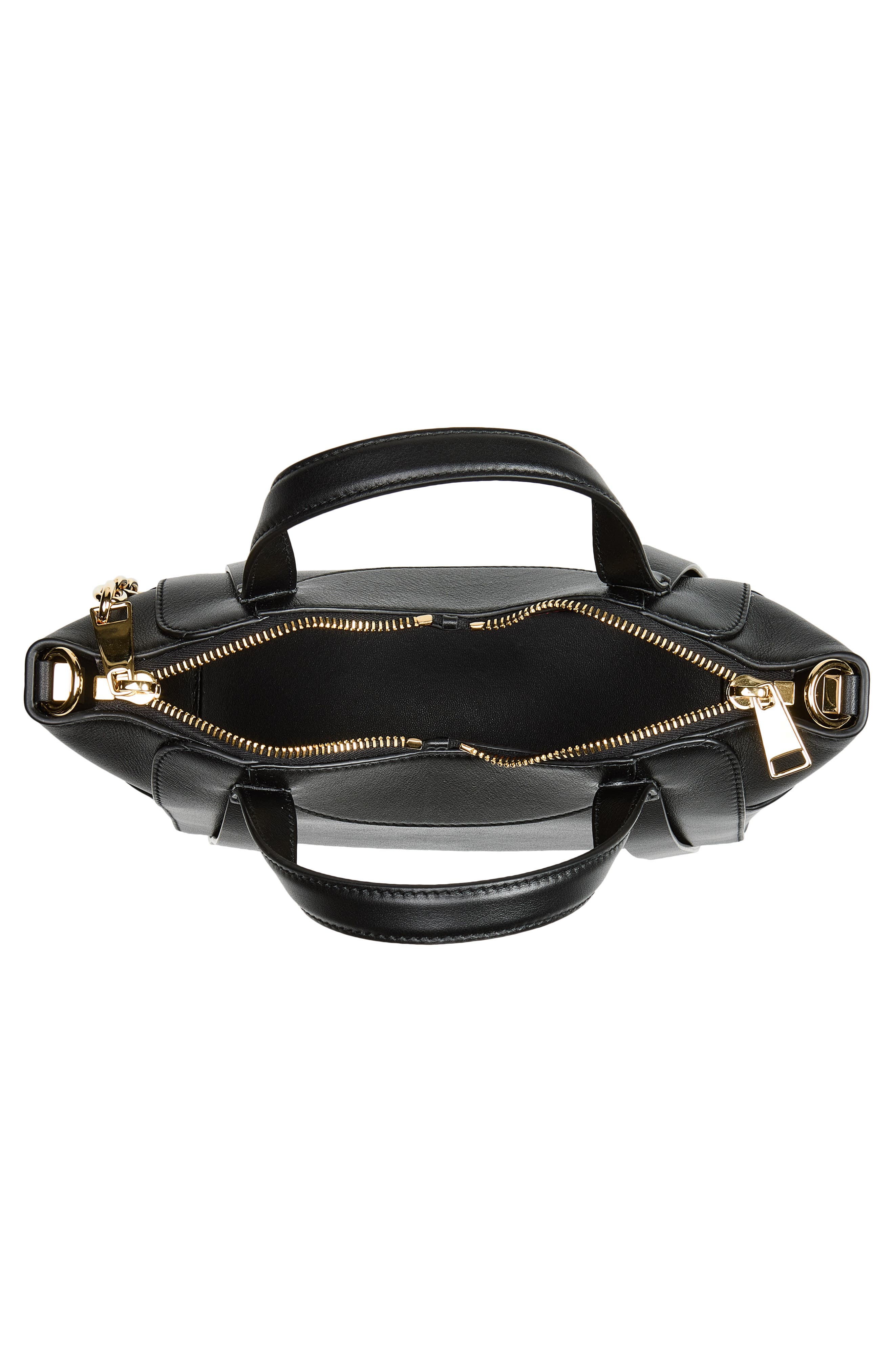 Small Snatch Leather Chain Zip Tote, Alternate, color, BLACK