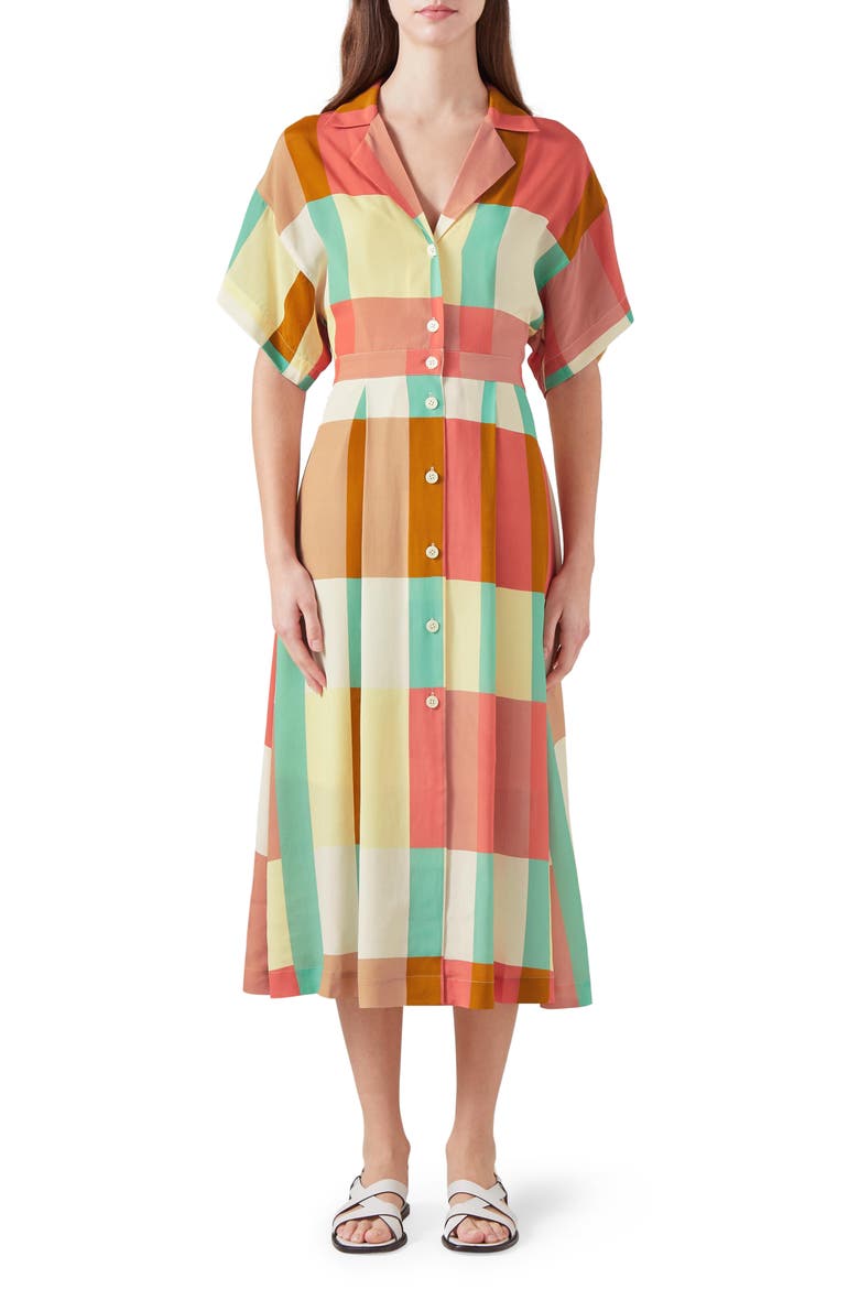 Izzy Block Print Midi Shirtdress, Main, color, ROSE