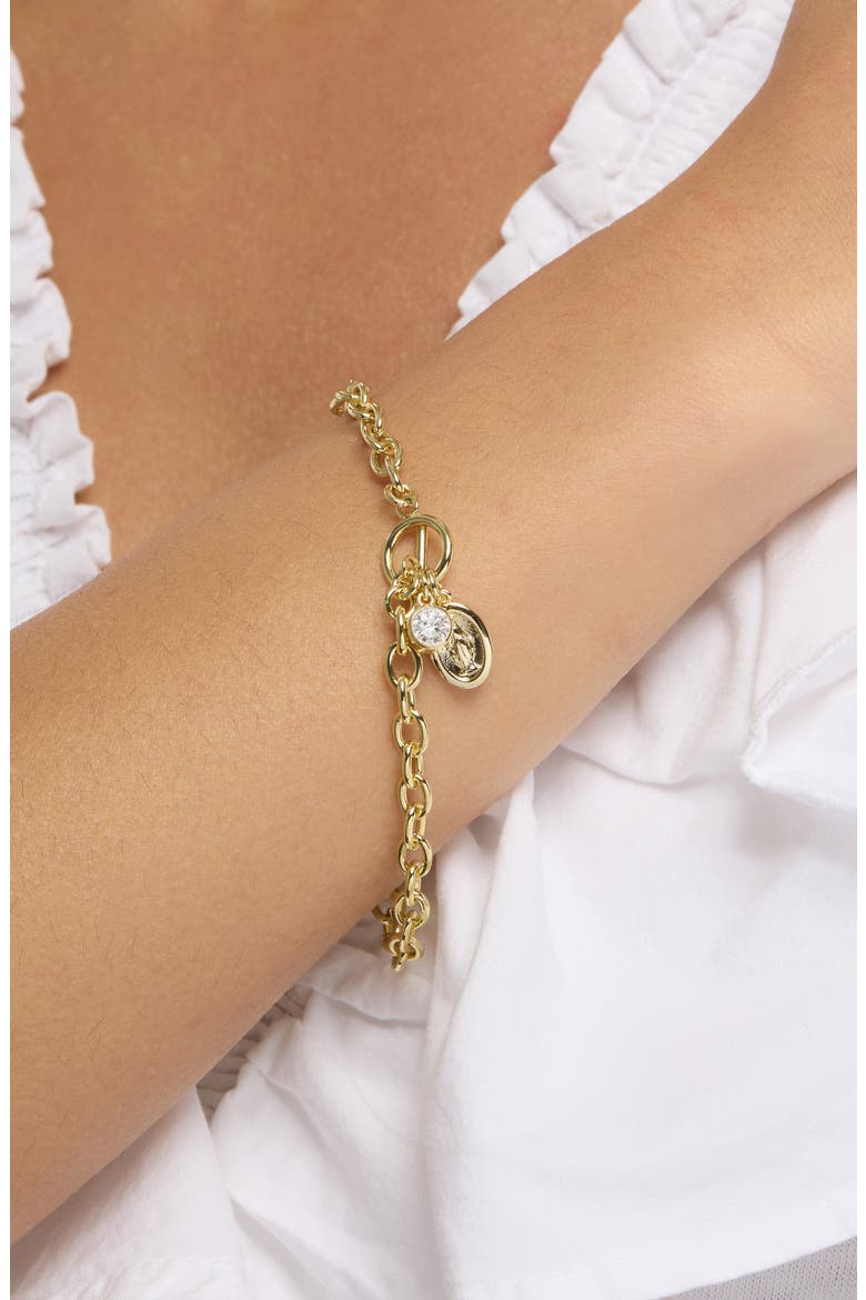 Cubic Zirconia Religious Charm Toggle Bracelet, Alternate, color, GOLD