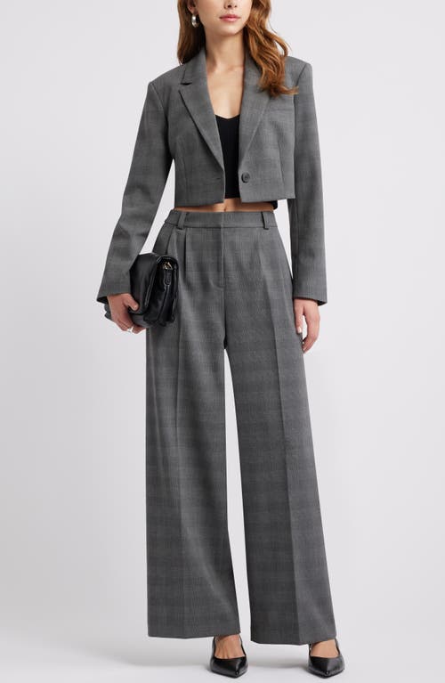 Open Edit Structured Crop Blazer In Grey Glen Plaid