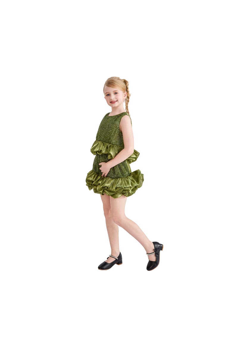 Evadelle Satin Ruffle Skirt Set, Alternate, color, Olive Green