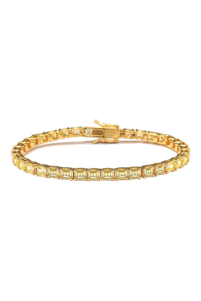 Asscher Cut Yellow Cubic Zirconia Tennis Bracelet, Main, color, GOLD