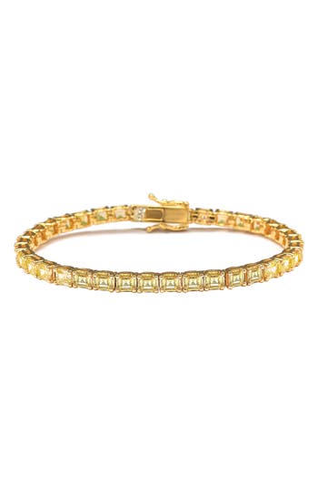Suzy Levian Golden Sterling Silver Yellow Assher Cut Cubic Zirconia Tennis Bracelet