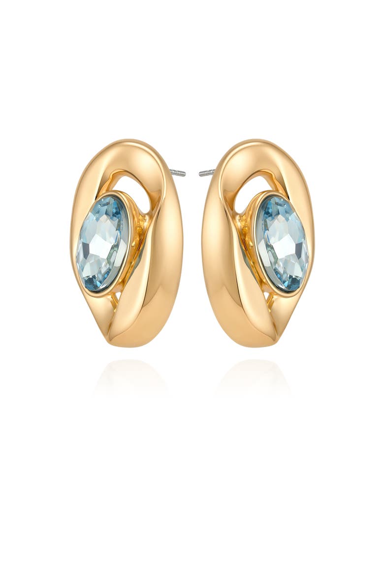 Gold-Tone Aqua Stone Stud Earrings, Alternate, color, Gold