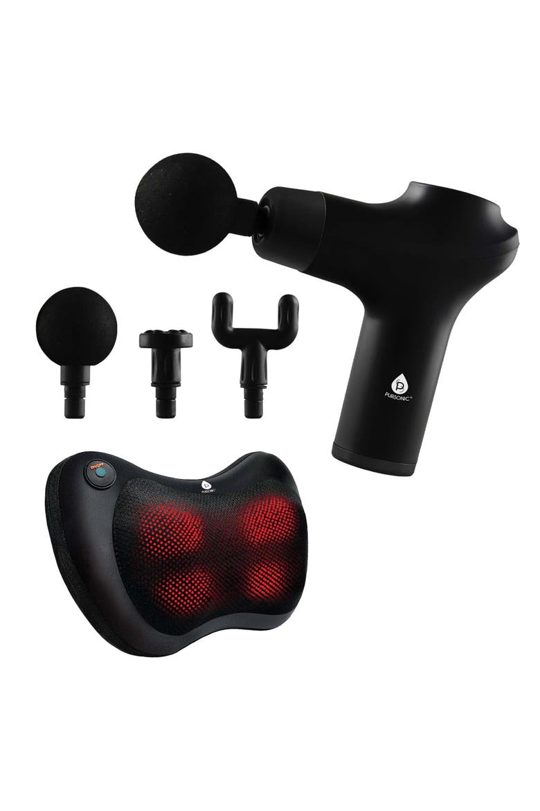 3-Speed Massage Gun & Shiatsu Massager, Main, color, Black