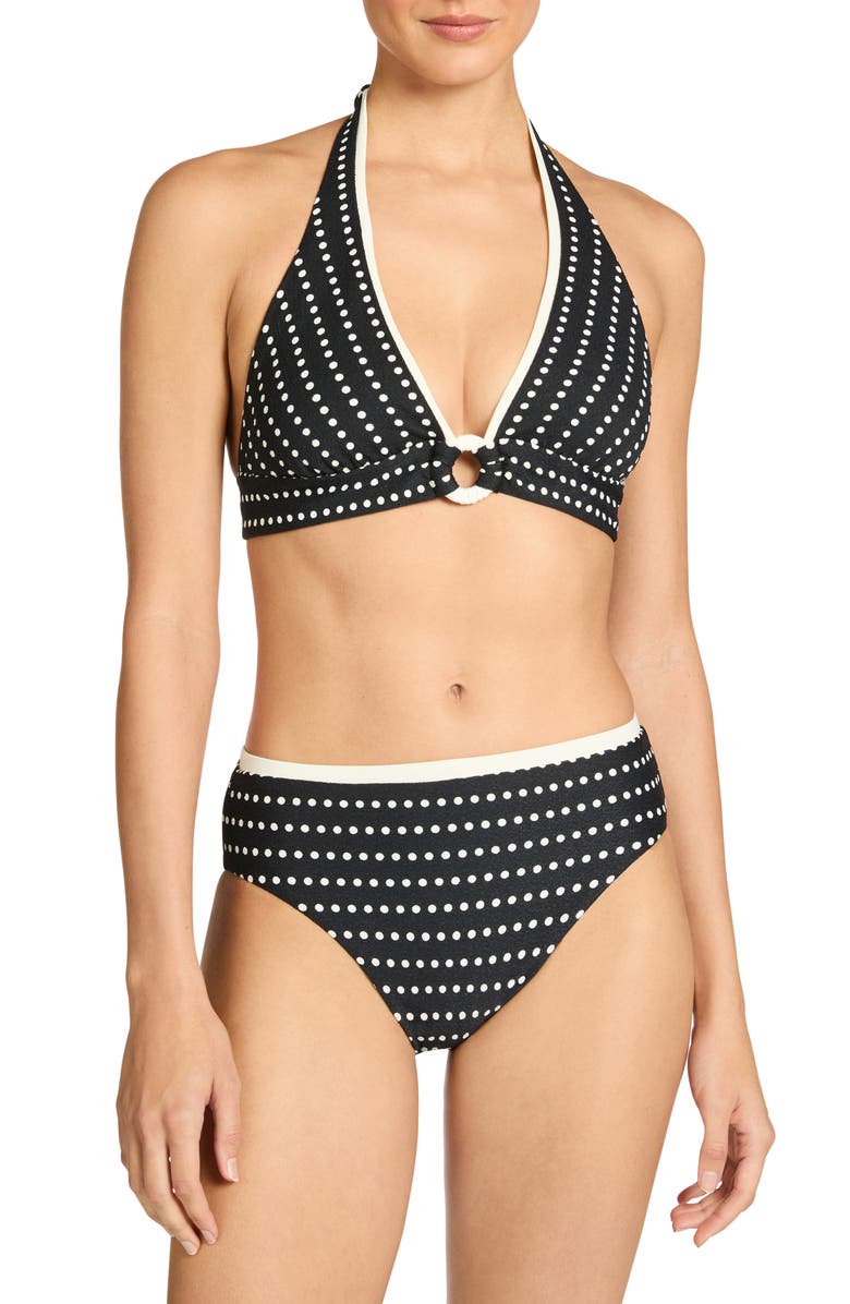 Robin Piccone Millie High Waist Bikini Bottoms, Alternate, color, Black/ Ecru