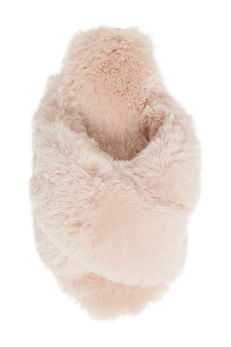 Faux Shearling Crossover Slide Slipper, Alternate, color, PINK