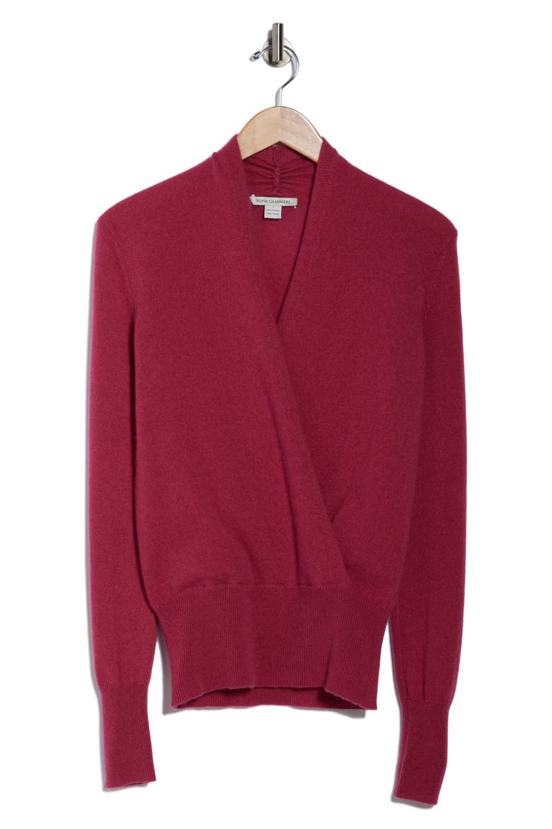 Cashmere Faux Wrap Sweater, Alternate, color, MEDIUM PINK