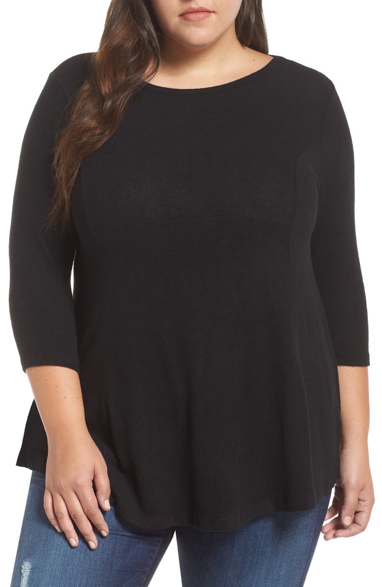 Bobeau Brushed Knit Babydoll Top, Main, color,