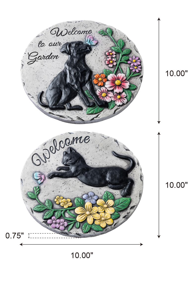 Set of 2 Cement Cat and Dog Textured Stepping Stones, Alternate, color, Black