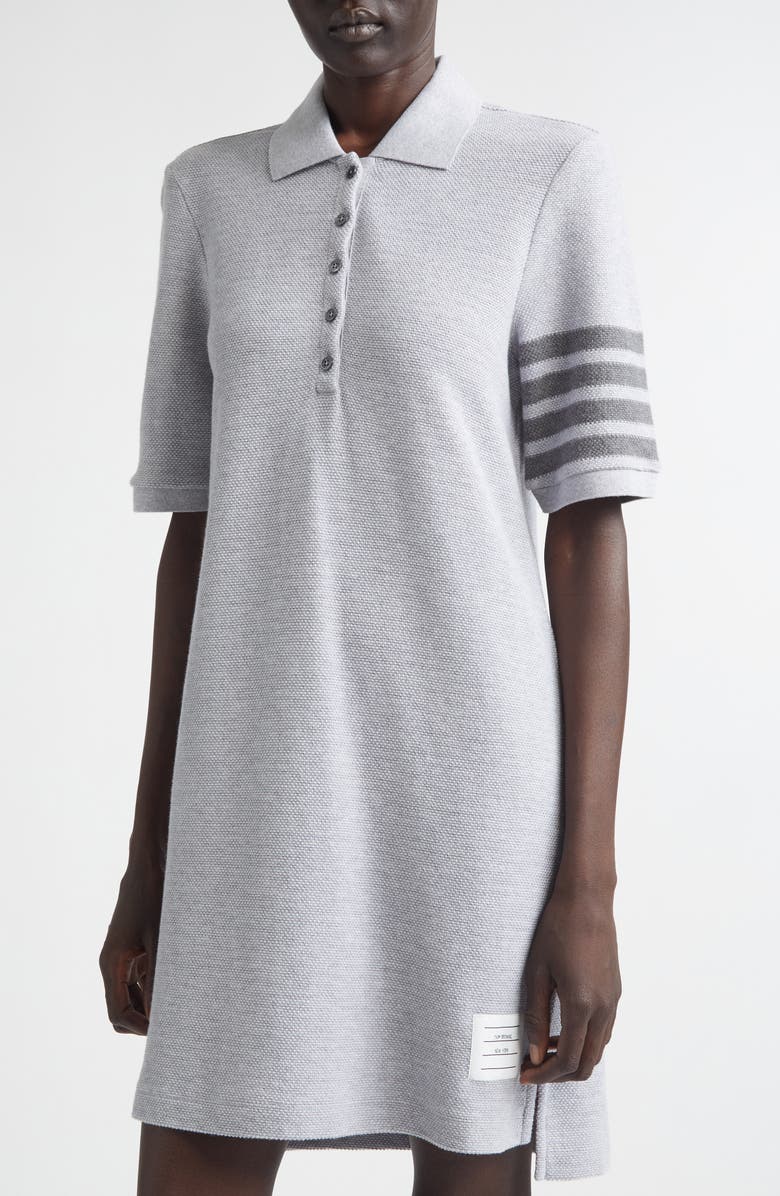 Thom Browne 4-Bar Cotton Piqué Polo Dress, Alternate, color, Pale Grey