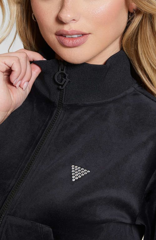 Guess Couture Velour Zip-up Sweatshirt In Black