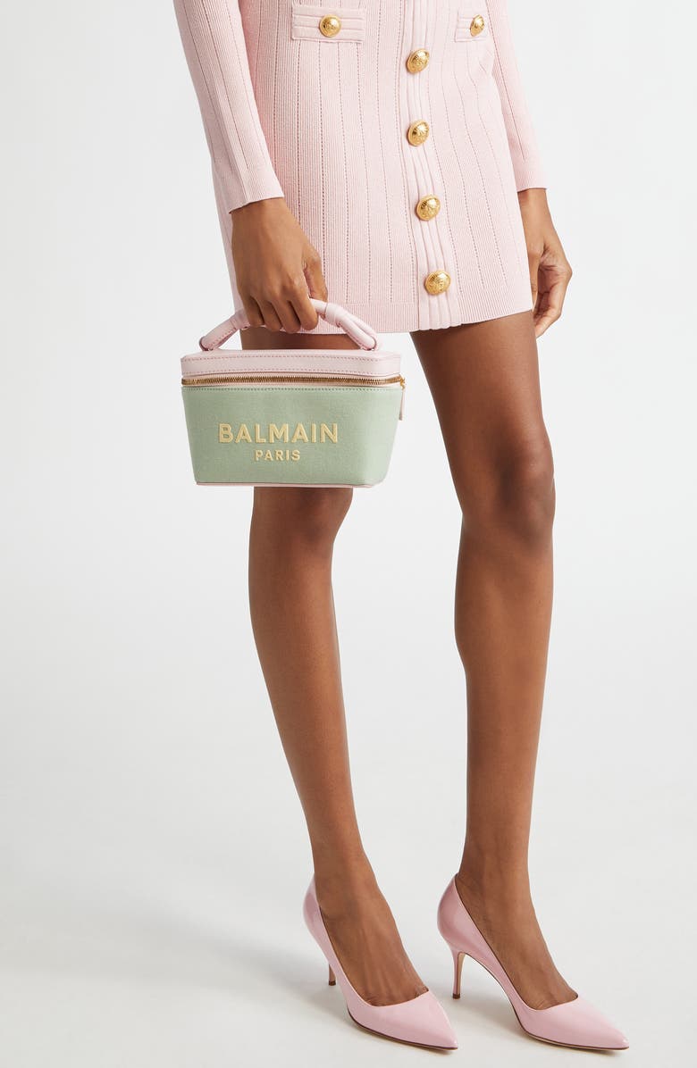 Balmain B-Army Logo Canvas & Leather Vanity Case Bag, Alternate, color,