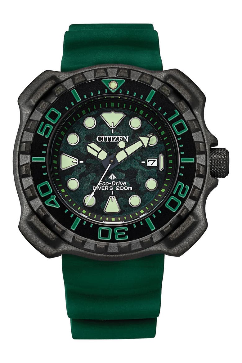 Promaster Dive Faux Leather Strap Watch, 46mm, Main, color, BLACK
