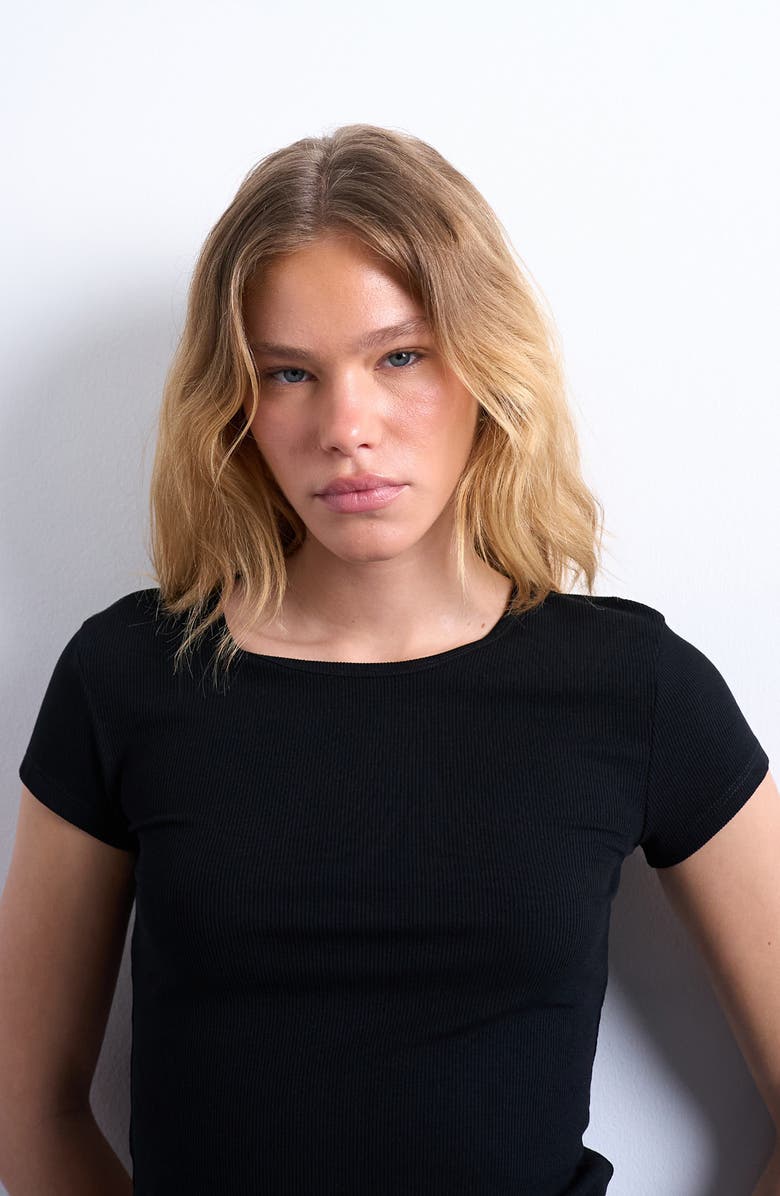 Topshop Fitted Rib T-Shirt, Alternate, color, Black