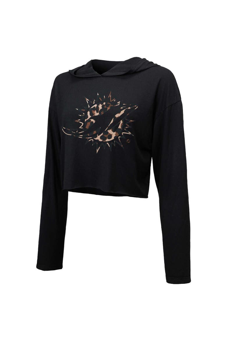 Women's Majestic Threads Black Miami Dolphins Leopard Cropped Pullover Hoodie, Alternate, color, Black
