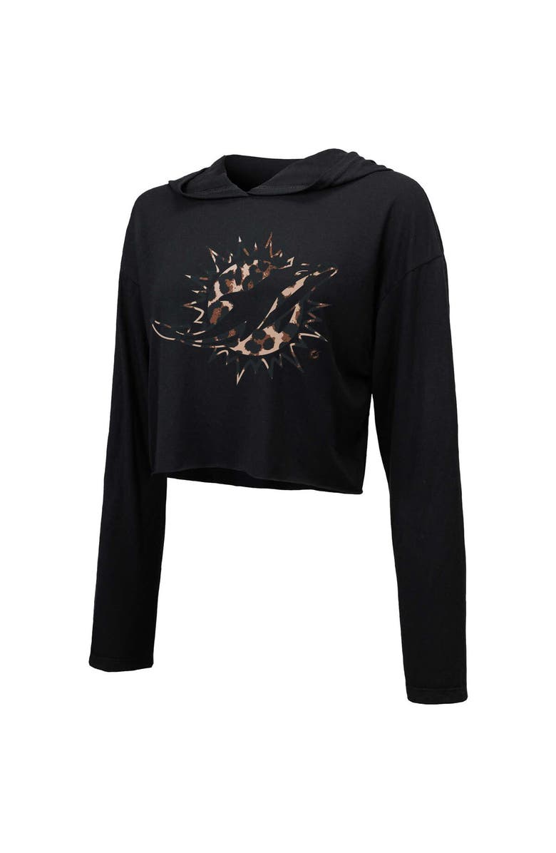 Majestic Threads Women's Majestic Threads Black Miami Dolphins Leopard Cropped Pullover Hoodie, Alternate, color, Black
