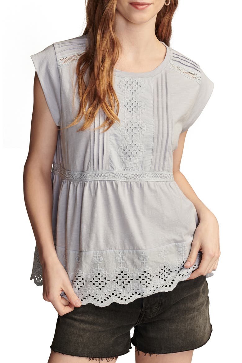 Embroidered Peplum Top, Main, color, CLOUD GRAY