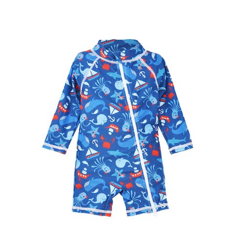 Flap Happy Infant And Toddlers Sun Protective Upf 50+ Shortie Surf Swimsuit In Nautical Fun