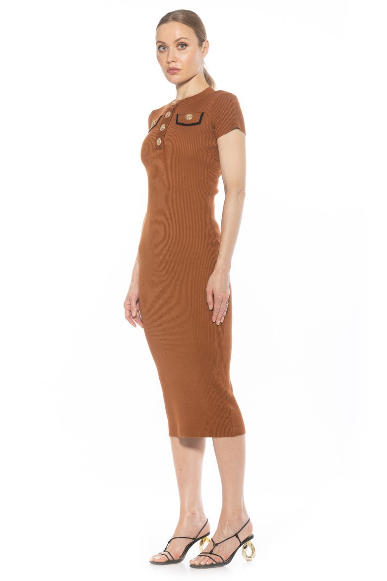 Rhys Crewneck Knit Sheath Midi Dress, Alternate, color, CAMEL