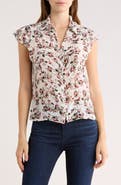 Alice + Olivia Martel Floral Flutter Sleeve Silk Button-Up Top