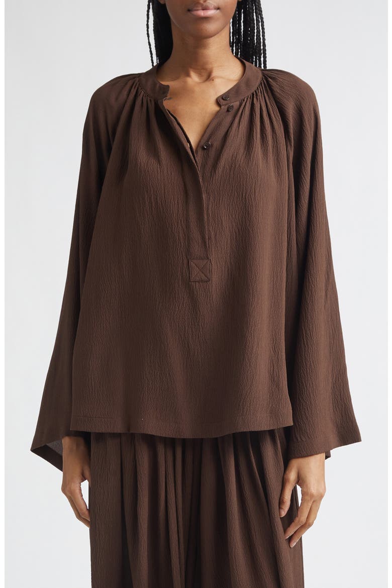Silk Seersucker Poet Shirt, Main, color, ESPRESSO