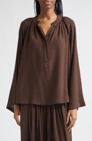 Michael Kors Collection Silk Seersucker Poet Shirt