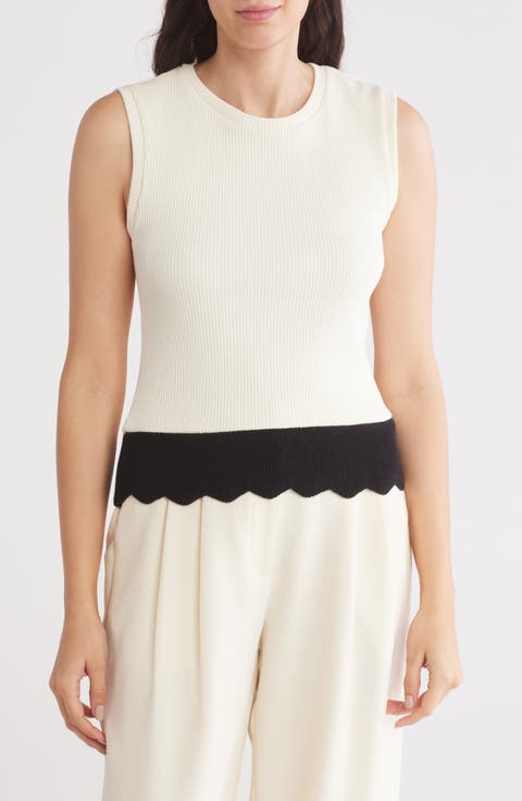 Sleeveless Scallop Hem Sweater Top