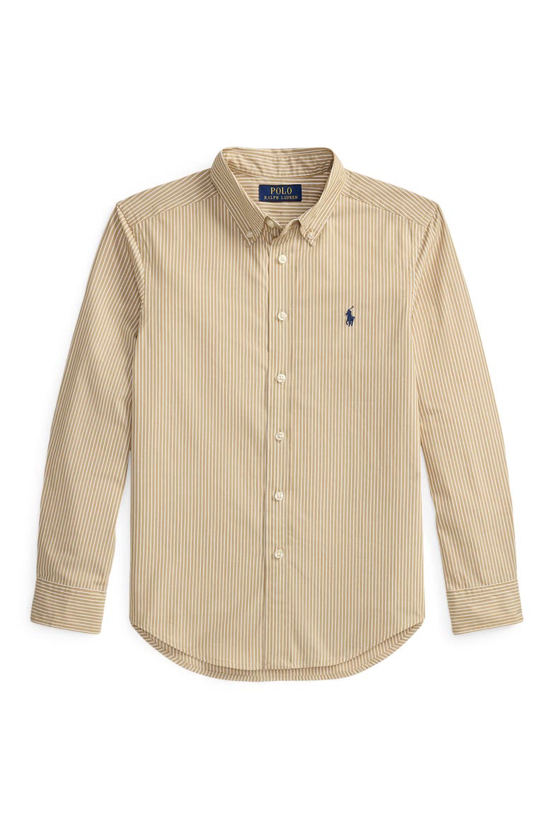 Kids' Stripe Cotton Poplin Button-Down Shirt (Nordstrom Exclusive), Main, color, CLASSIC CAMEL WHITE