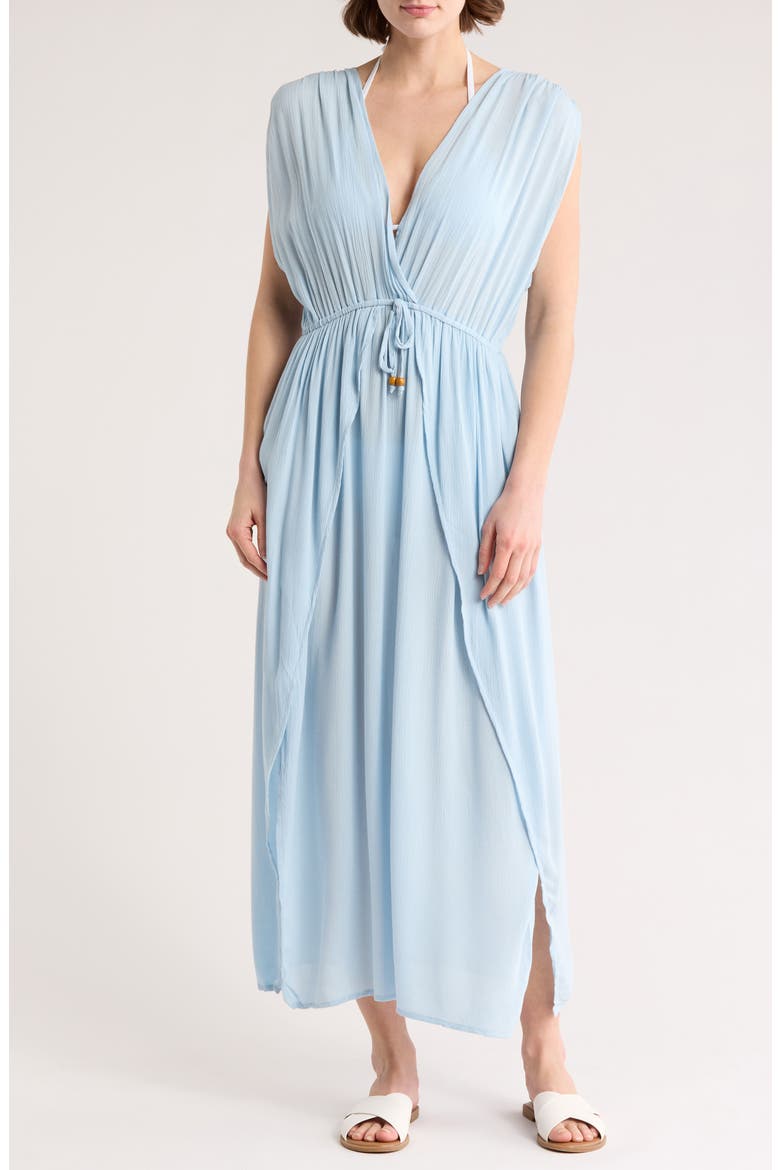V-Neck Front Tie Cover-Up Maxi Dress, Main, color, BLUE