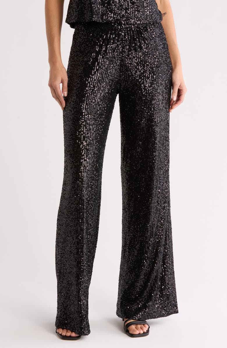 Ramy Brook Lavenia Wide Leg Sequin Pants, Main, color, Black Sequin