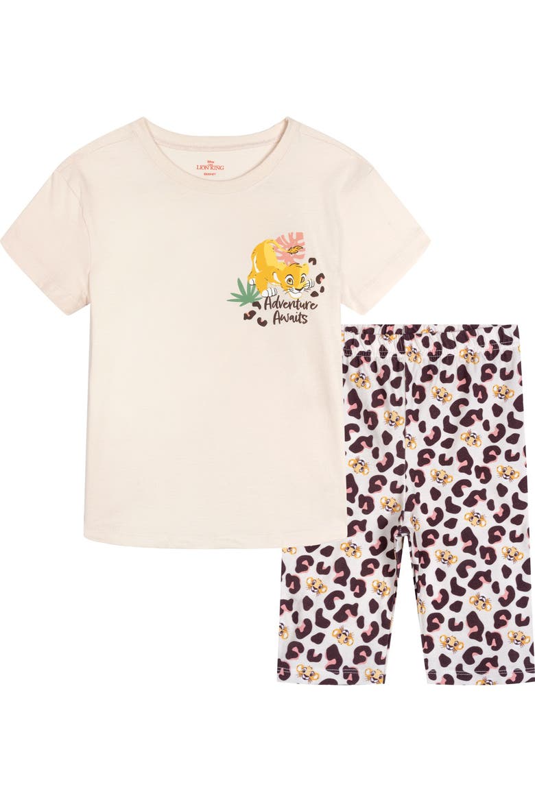 Lion King 2-Piece T-Shirt and Bike Shorts Set, Main, color, Beige Simba Mufasa