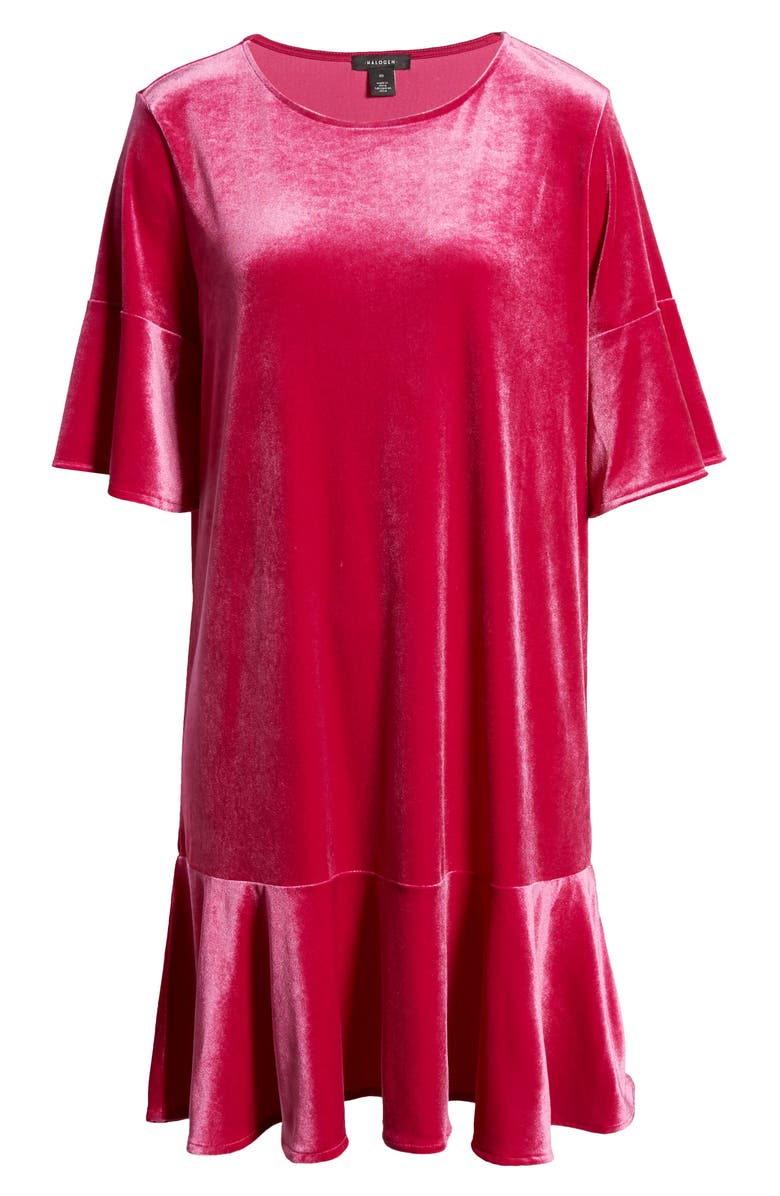 Halogen<sup>®</sup> Ruffle Trim Velvet Dress, Alternate, color, Pink Berry