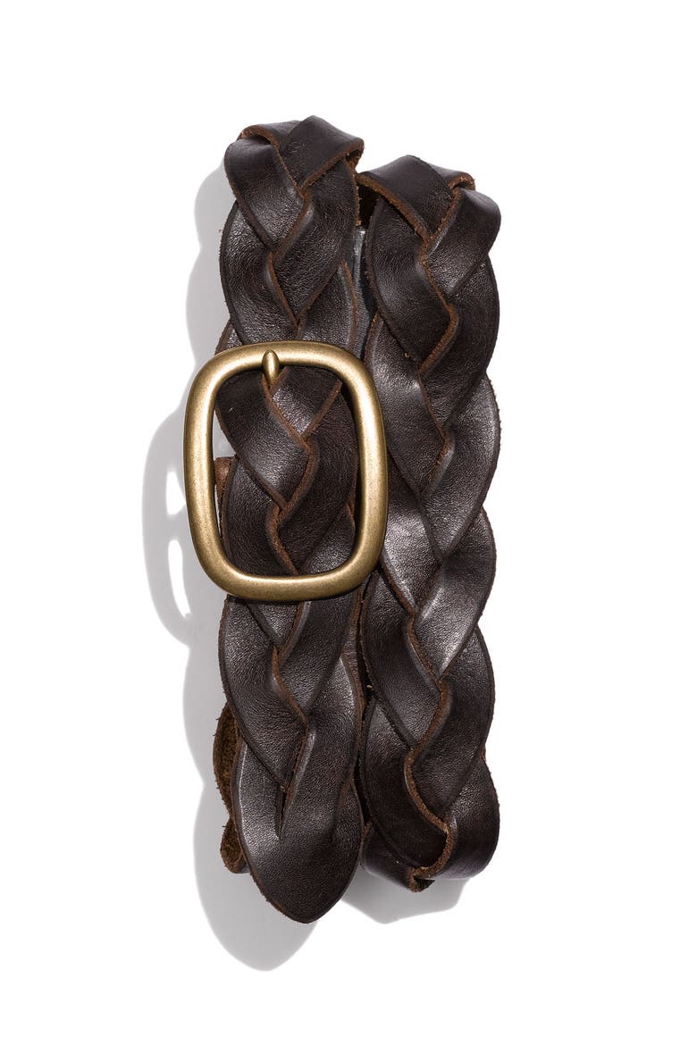 Braided Leather Belt, Main, color, BROWN