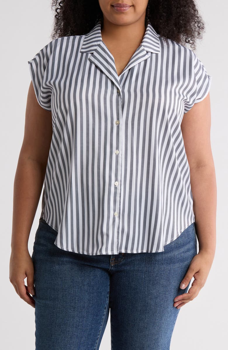 T Tahari Airflow Camp Shirt, Main, color, White/ Jet Grey