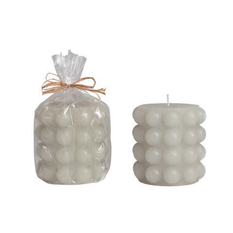 Unscented Hobnail Pillar Candle, Dove Grey