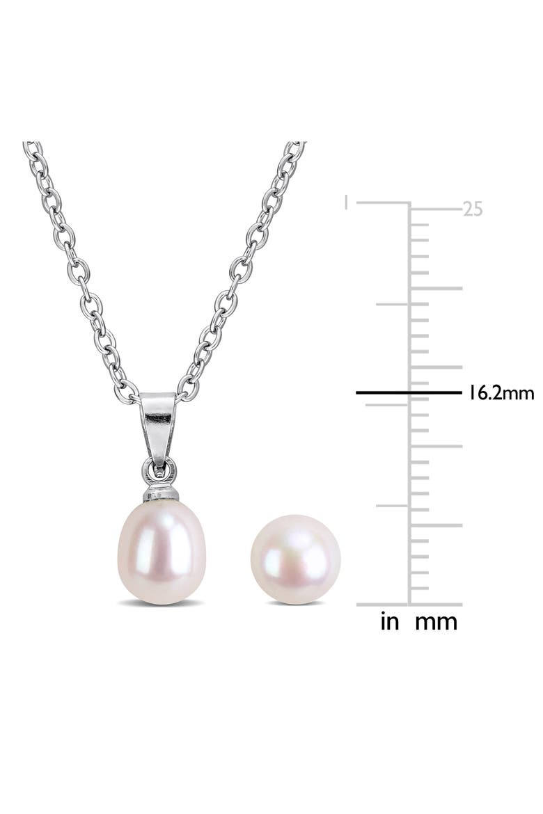 6-7.5mm Cultured Freshwater Pearl Pendant Necklace & Earrings Set, Alternate, color, METALLIC SILVER