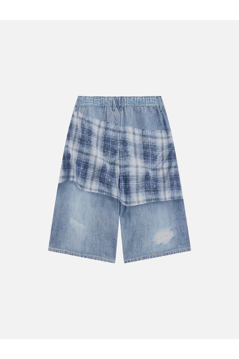 Plaid Panel Chain Jorts, Alternate, color, Blue