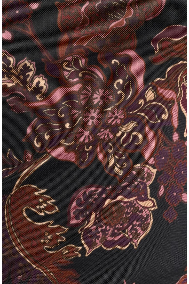 Whispers of Bohemia Floral Long Sleeve Mesh Midi Dress, Alternate, color, BLACK-PLUM-FLORAL