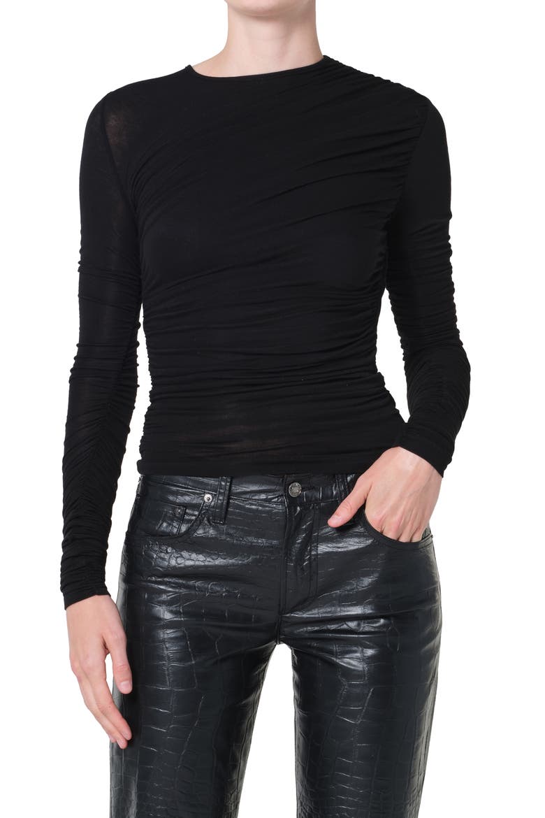 Tania Ruched Stretch Top, Main, color, BLACK