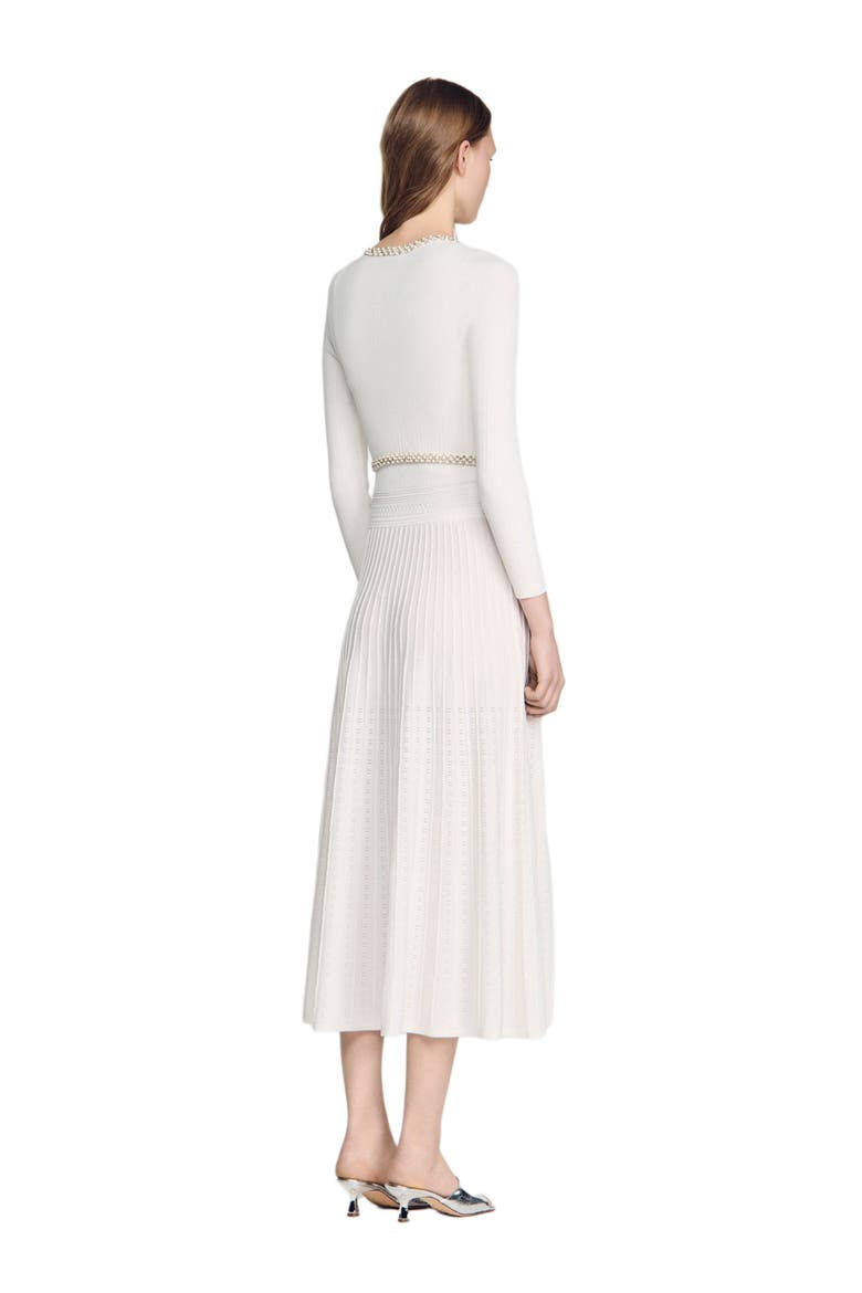 Cropped pearl and strass cardigan, Alternate, color, White