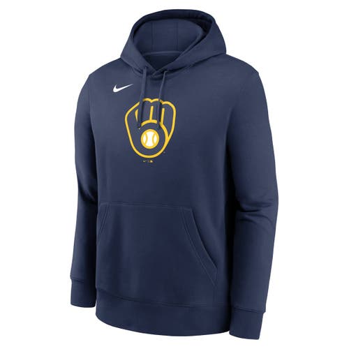 NIKE NIKE NAVY MILWAUKEE BREWERS LOGO CLUB FLEECE PULLOVER HOODIE