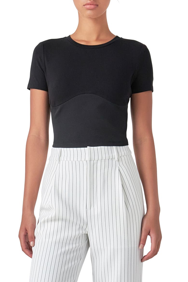 Crop Bustier T-Shirt, Main, color, BLACK