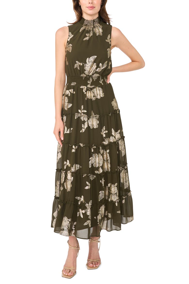 Floral Sleeveless Tiered Maxi Dress, Main, color, MIDNIGHT SAGE